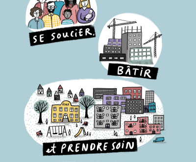 Page couverture de la BD Se soucier, bâtir et prendre soin
Image : Marie-Ève Desroches
