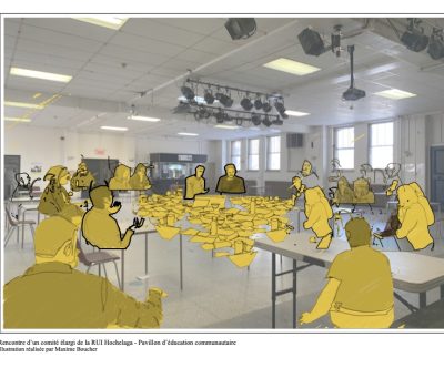 Rencontre d’un comité élargi de la RUI Hochelaga – Pavillon d’éducation communautaire
Illustration : Maxime Boucher et Éric Tessier